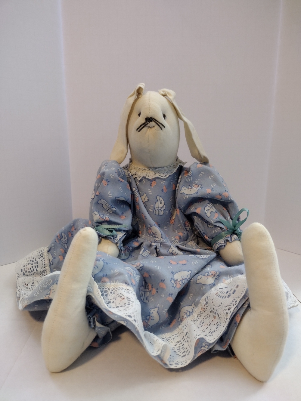 Cream Bunny Plush in Blue Floral Dress - Soft Stuffed Animal